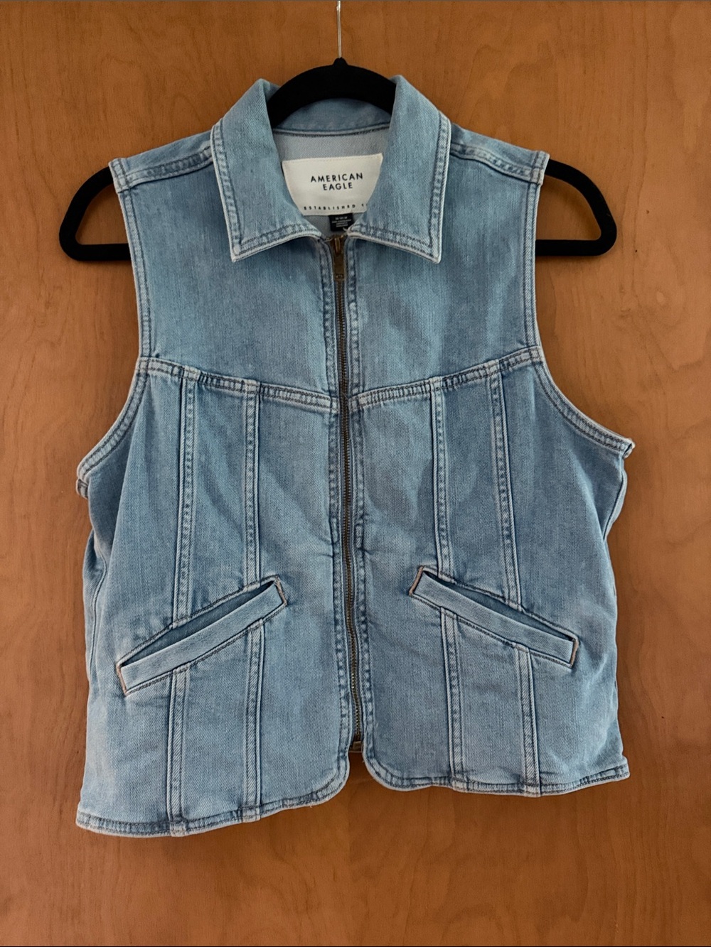 American Eagle Outfitters Light Wash Denim Zip-Up Vest